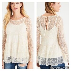 NWOT AEO Tiered Lace Bell Sleeve Tunic